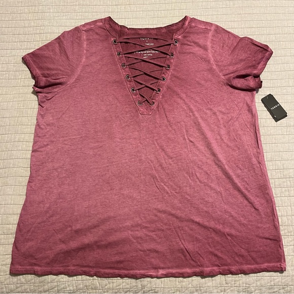 Torrid Vintage Cotton Jersey Crew Neck Lace Up Tee NWT 1X Rose Taupe - Picture 1 of 9